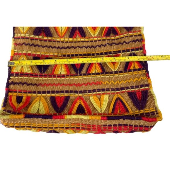 Vintage Handmade Colorful Yarn Embroidered Burlap Lined Tote Bag - Picture 9 of 10